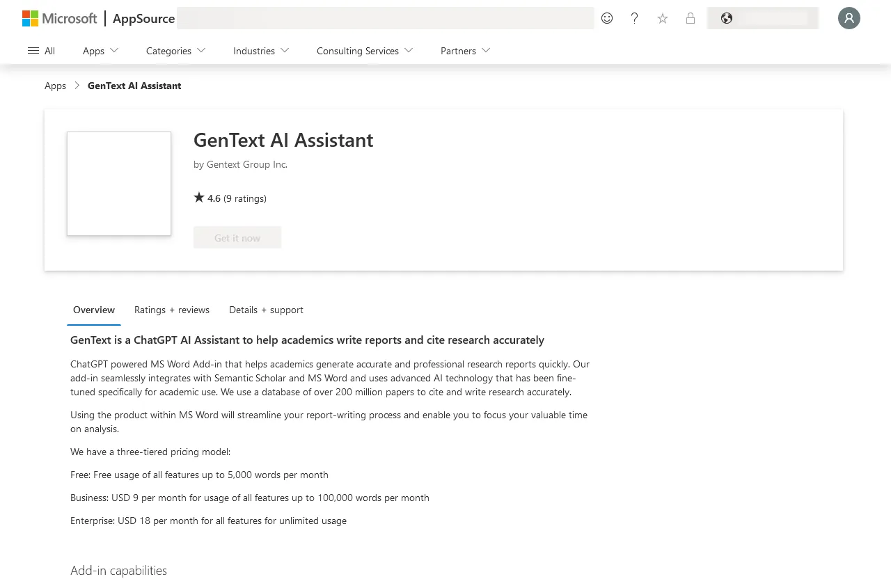 GenText AI Assistant for MS Word